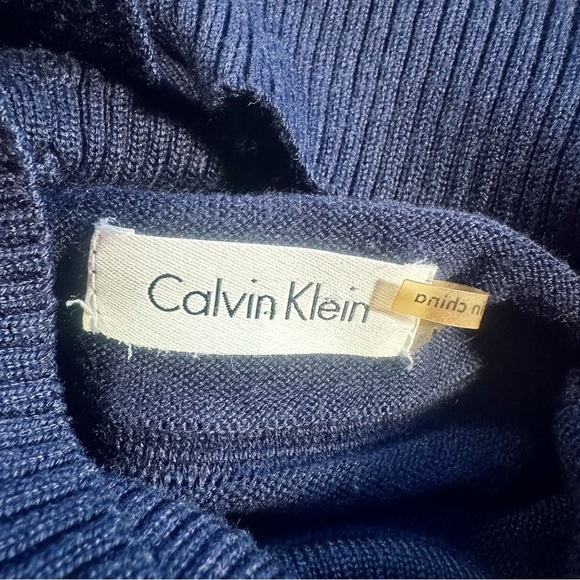 Calvin Klein Sleeveless Ribbed Turtleneck Sweater Dress with Belt in “Ink” Sz M - Picture 2 of 12